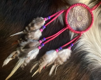 Pink Dream Catcher, Leather Dream Catcher, Small Dream Catcher,Ready to Ship, Made in Canada