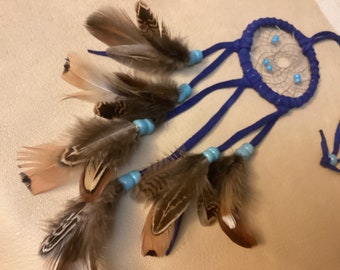 Small  Dream Catchers, Blue  Leather Dream Catcher, Car Accessories, Ready to Ship,  Canadian Made