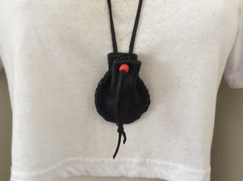Medicine Bag,Deerskin Medicine Pouch, Simple Black Leather Pouch, Crystal Pouch, Buckskin Medicine Bag, Drawstring Pouch, Made in Canada image 10