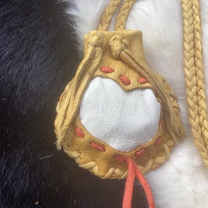 Medicine Bag Necklace,  OOAK Deerskin Leather  Medicine Pouch with Heart, Ready to Ship, Handmade in Canada