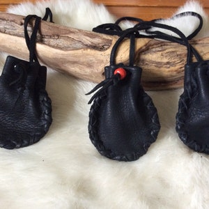 Medicine Bag,Deerskin Medicine Pouch, Simple Black Leather Pouch, Crystal Pouch, Buckskin Medicine Bag, Drawstring Pouch, Made in Canada image 1