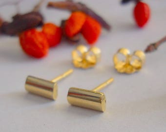18K Solid Gold Studs: Tiny Bar Earrings for Second Hole
