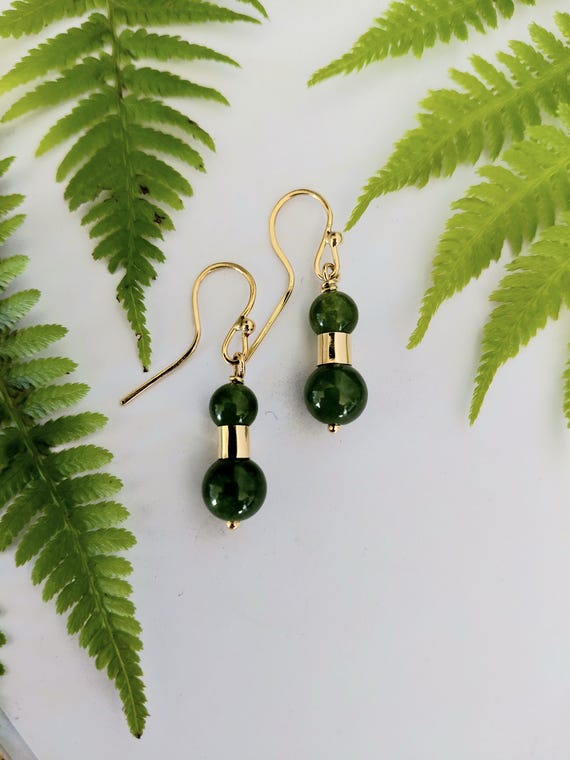 Green Jade and 18K Gold Earrings– Alaskan Jade Gemstone Jewelry