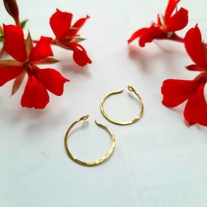 24K Gold Hoop Earrings. Pure,  Hypoallergenic &quot;Thread of Gold&quot; Hoops With Hook and Eye Closure.