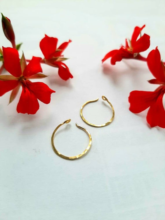 24K Gold Hoop Earrings. Pure,  Hypoallergenic "Thread of Gold" Hoops With Hook and Eye Closure.