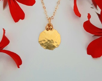 24K Gold Hammered Disc Pendant - Rustic Charm Necklace