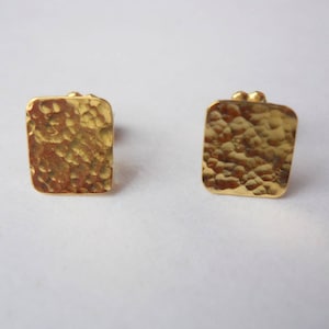 18K Solid Gold Stud Earrings With 18K Gold Ear Nuts Included. 18K Gold Square Minimalist Earrings With Texture.