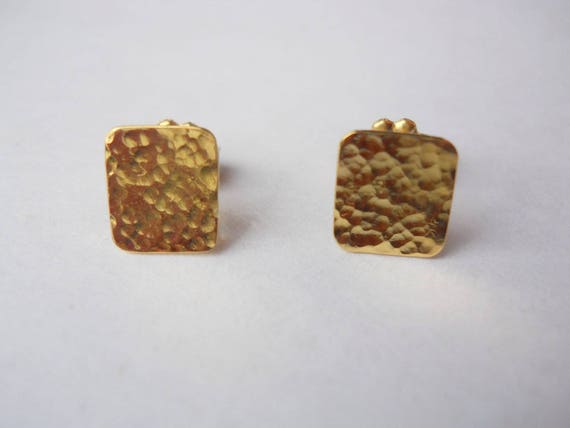 18K Solid Gold Stud Earrings With 18K Gold Ear Nuts Included. 18K Gold Square Minimalist Earrings With Texture.