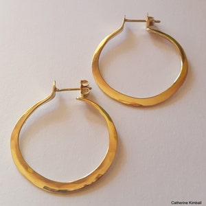 18K Gold Hoop-Post Earrings. Artisan Made. Hammered Texture Solid 18K Gold Hoops with 18K Earnuts. Big Solid Gold Hoops With Posts.