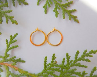 24K Solid Gold Hoop Earrings: Tiny Artisan Hoops for Sensitive Ears