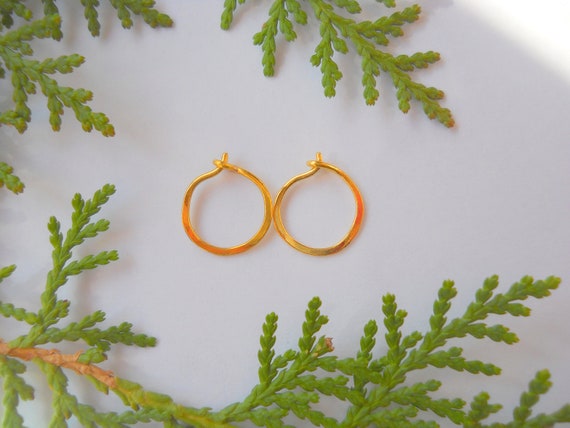 24K Solid Gold Artisan Hoop Earrings. Tiny, Teeny Pure Gold Hoops for Gold Lovers, 2nd Holes, Sensitive Ears, Teeny Earring Enthusiasts!