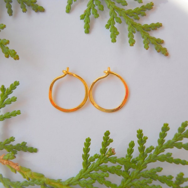 24K Solid Gold Artisan Hoop Earrings. Tiny, Teeny Pure Gold Hoops for Gold Lovers, 2nd Holes, Sensitive Ears, Teeny Earring Enthusiasts!