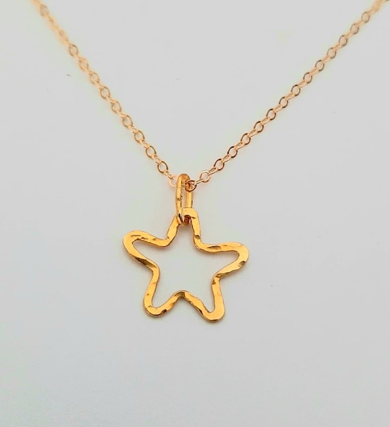 24K Gold Tiny Star Pendant. Solid 24k Gold Freeform Star Charm.