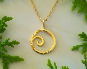 18K Solid Gold Artisan "Moon Wave" Pendant.