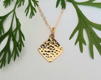 18K Gold Dimpled Charm Pendant: Hand Textured Diamond