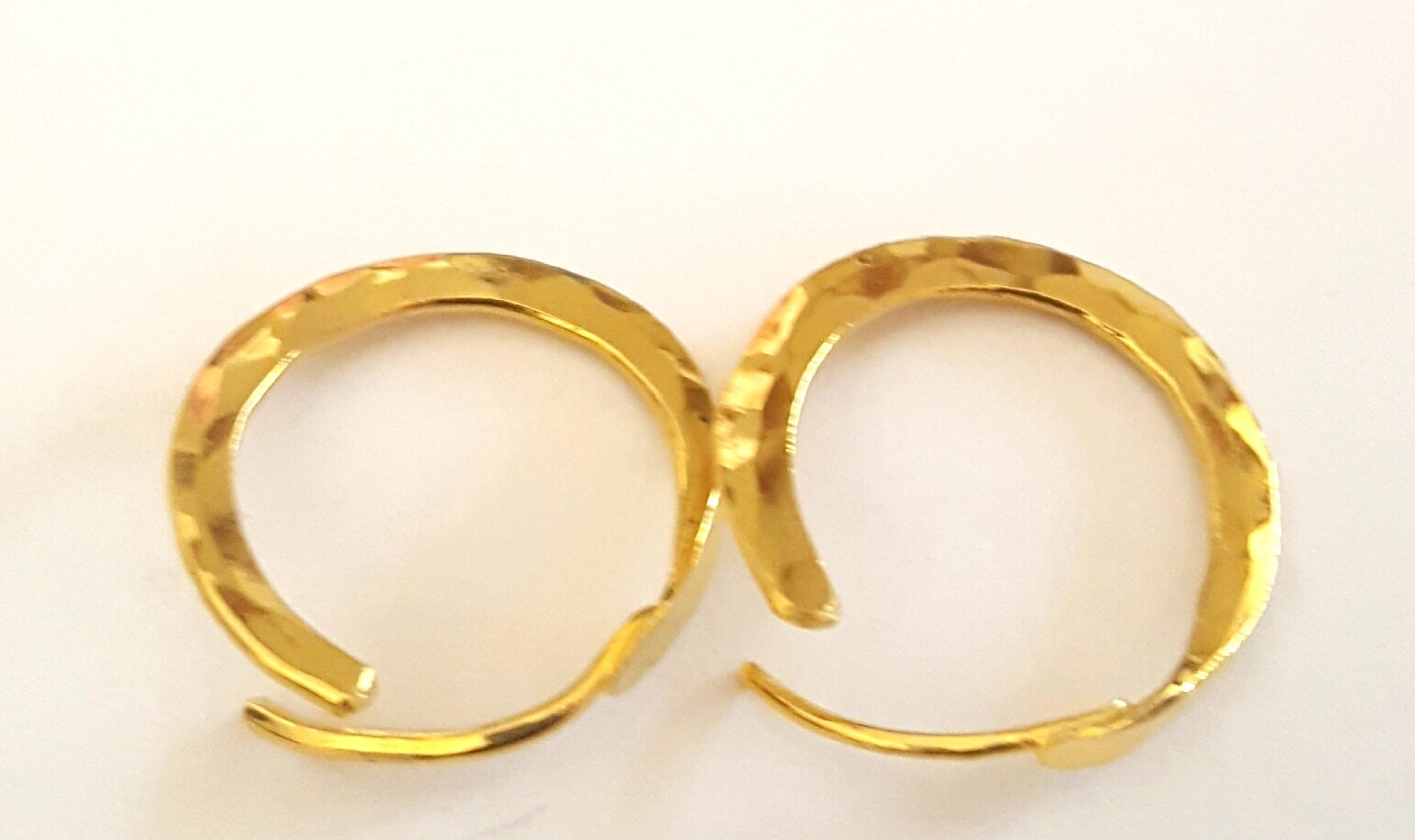 24K Solid Gold Artisan Hoop Earrings With Strong 18 Gauge Ear Wires 