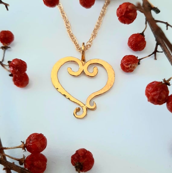 24K Solid Gold  "Dancing Heart" . Pure 24K Gold Artisan Crafted Pendant.