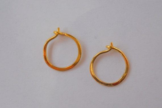 24K Solid Gold Artisan Hoop Earrings. Tiny Teeny Pure Gold Hoops