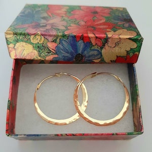 18k Solid Gold Hoop Earrings. Artisan Made 18K Hammered, Large Gold Hoops