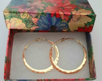 Artisan 18K Solid Gold Hoop Earrings: Hammered Texture, Large Hoops