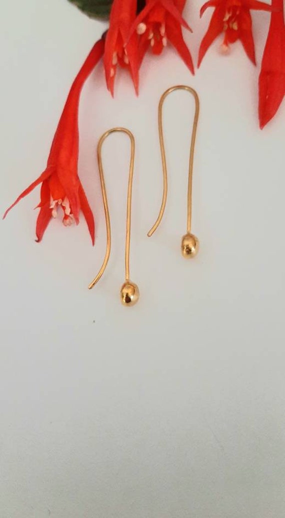24K Gold Earrings "Drop Of Gold". Solid 24K Gold Elegant Minimalist Dangles. Pure Gold Long Dangle Earrings.