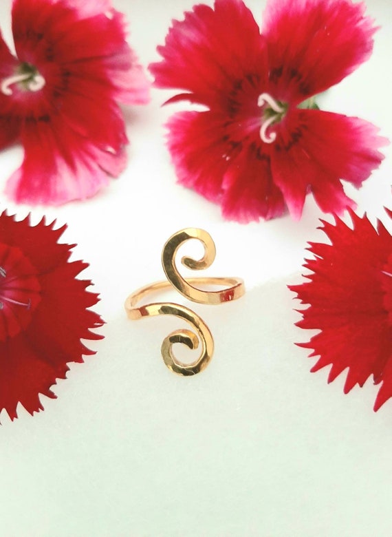 24K Solid Gold Graceful Double Spiral Ring. Hand Forged All Pure 24K "Golden Tendril" Pinky Ring.