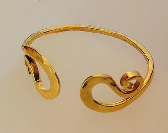 Hand Forged 24K Gold Cuff Bracelet: Hammered Texture Artisan Design