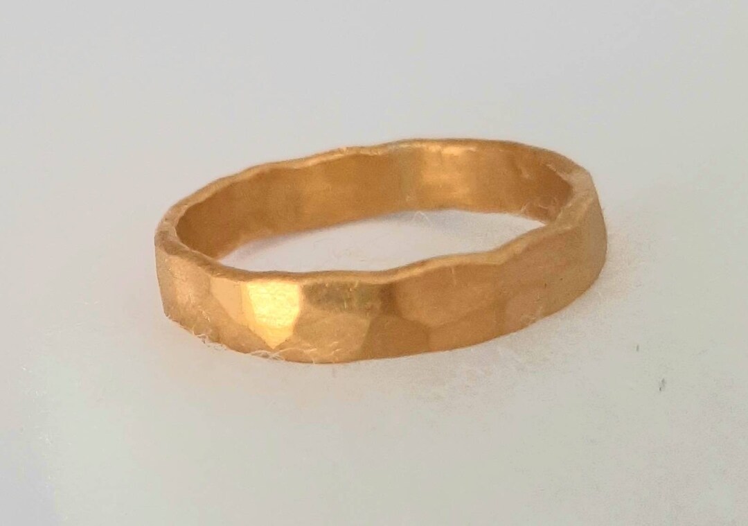 24K Gold Wedding Ring. Solid 24K Gold Band With Matte Finish and Rustic