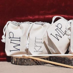 Small Project Bag for Knitting: Embroidered Cotton Linen Drawstring Sack, ONE-OF-A-KIND