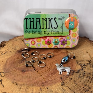 Decoupaged Notions Tin: Beaded Stitch Markers, Knitting Gift