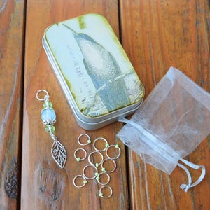 Shabby Chic Notions Tin: Beaded Stitch Markers, Knitting Gift