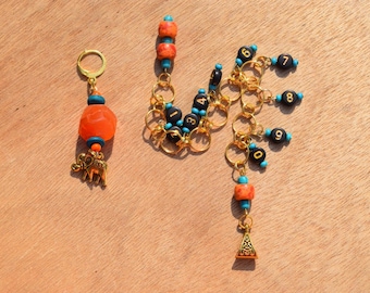 Beaded Knitting Row Counter: 1-100 Long Chain Style with Lever Lock Progress Keeper