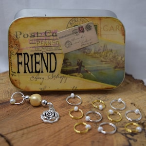 Decoupaged Notions Tin: Beaded Stitch Markers, Knitting Gift