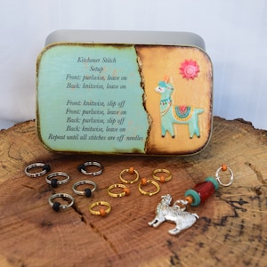 Decoupaged Notions Tin: Beaded Stitch Markers, Knitting Gift