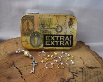 Decoupaged Notions Tin: Beaded Stitch & BOR Markers, Knitting Gift