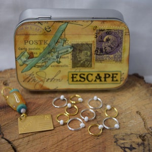 Decoupaged Notions Tin: Beaded Stitch Markers, Knitting Gift