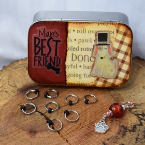 Decoupage Notions Tin: Beaded Stitch Markers, Knitting Gift