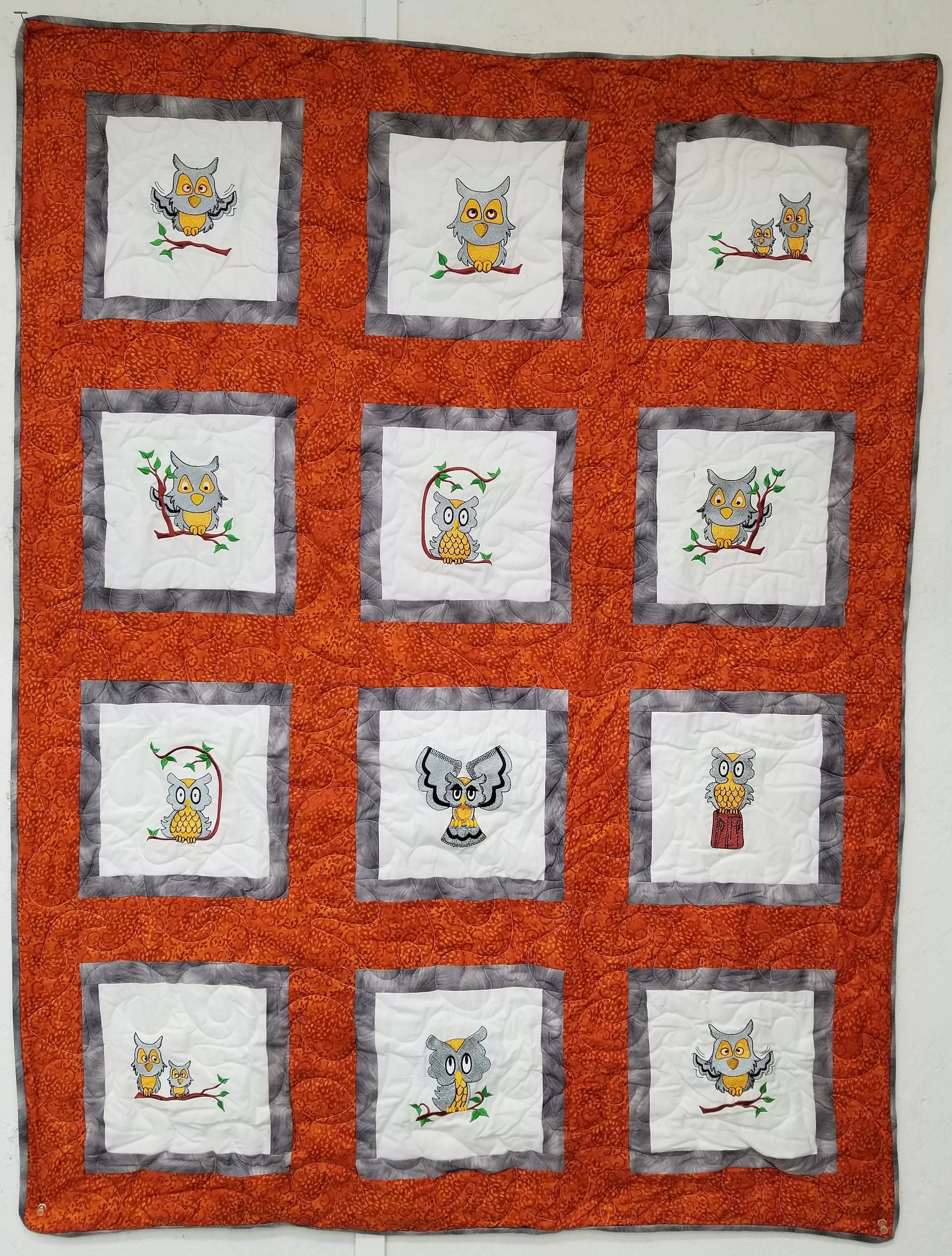 Owl 41x53 Baby Quilt, Kid Quilt