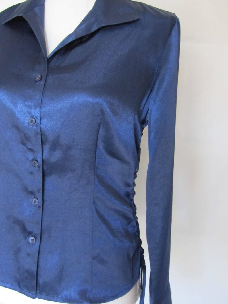 Canyon River Blues Women\u2019s Girl\u2019s Dark Cornflower Blue Side Drawstring Long Sleeves Button Up blouse size M