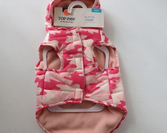 Top-Paw Multiwear Pink Camo Puffer Dog Coat with Hood 3 Ways To Wear size S NWT