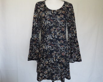 Vestido de Mujer Papillon Mangas Campanas Acampanadas Vestido Floral Azul Oscuro M