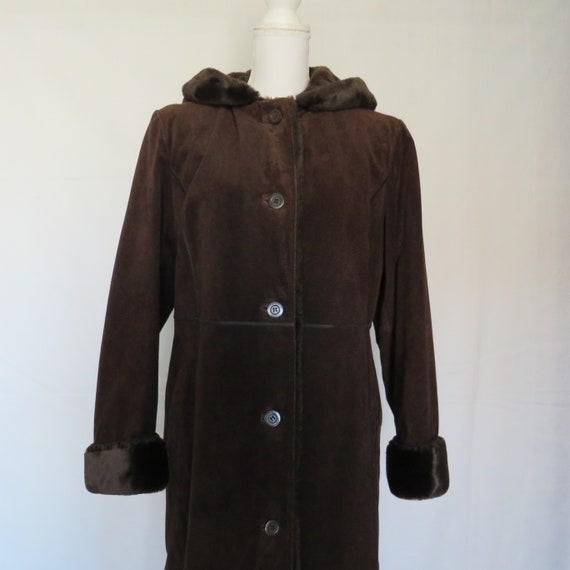 Gallery Brown Leather Suede Faux Fur Hooded Women… - image 2