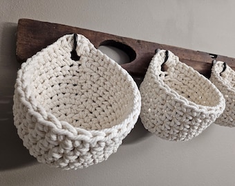 Hanging Cotton Storage Basket for Coat Racks & Merchandise Display, Sturdy Eco-Friendly Wall Pouch, Rustic Plant Hanger // Made to Order