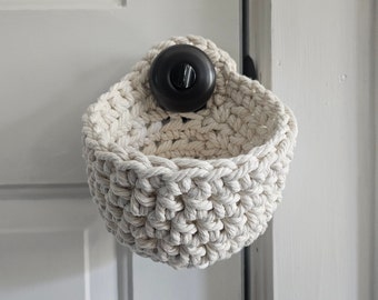 Door Knob Basket | Cotton Cord | Macrame Pouch, Catchall Entryway Storage, Sturdy Hanging Gift Basket, Natural, Eco-Friendly / Made to Order