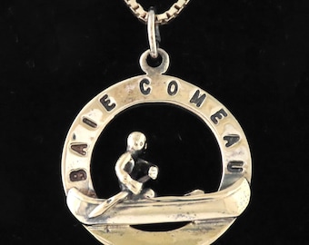 Vintage Relief Baie Comeau Canoe Vermeil Sterling Silver Pendant & Chain - Canada