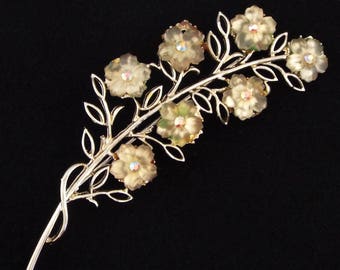 c.1960 - Striking Vintage Thermoset & Rhinestones Flowers Pin / Brooch