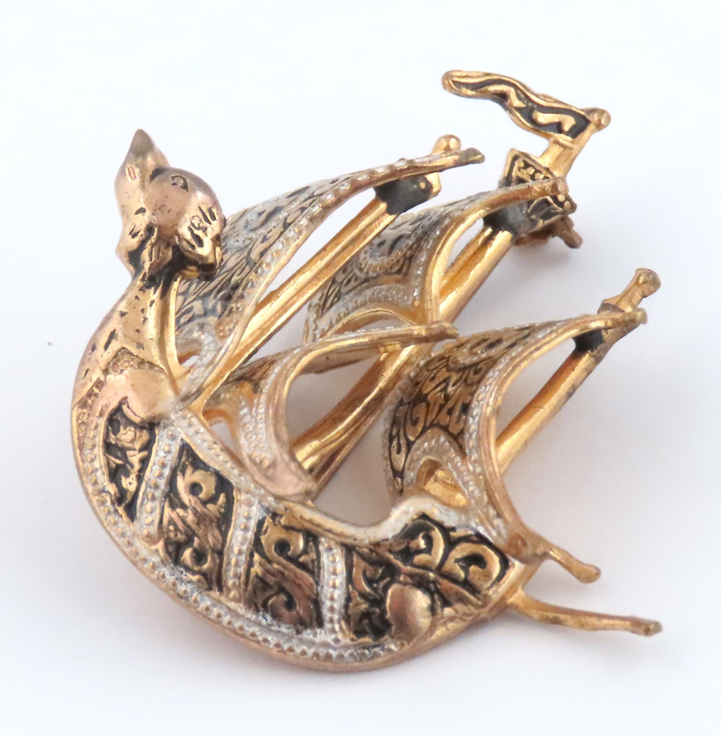 Broche Ancienne Bijou Bateau N585 - Occasion, Style Vintage