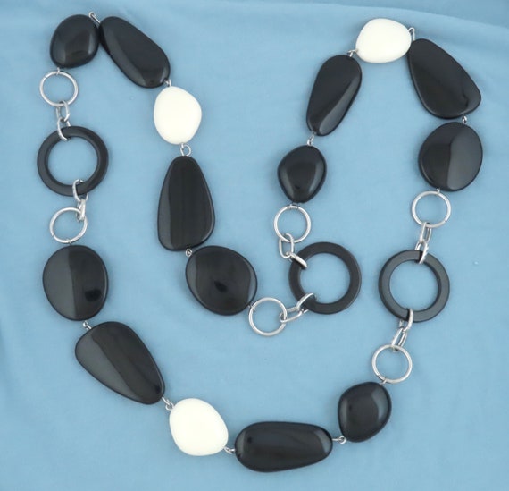 Long Chunky Vintage Black & White Resin Beads Mod… - image 3