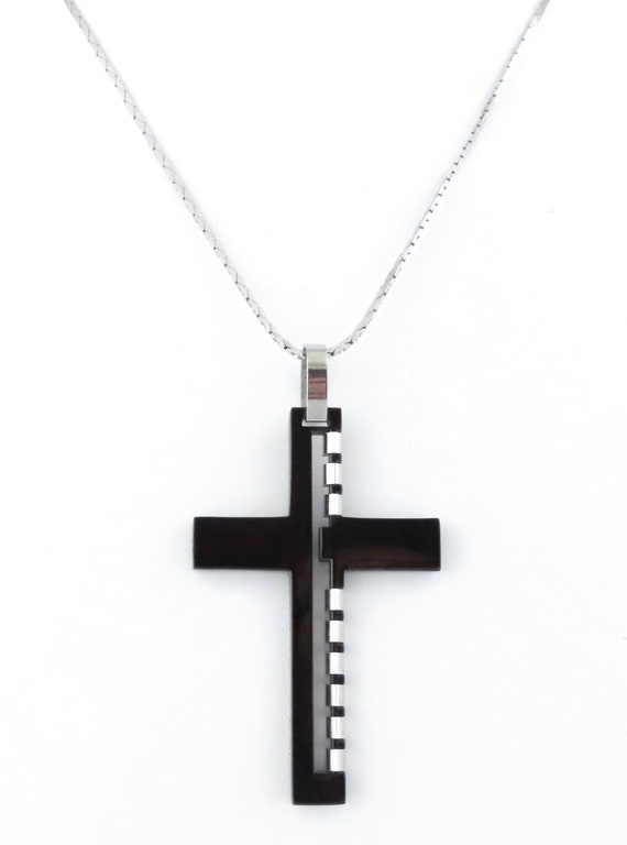 STEEL TIME Large Vintage Modernist Stainless Steel Cross Pendant W