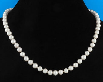 1940s - Vintage Hand Knotted White Faux Pearls Necklace - 18" - 7 mm